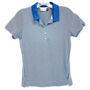 KJUS UPF 50 Womans Sz Medium Blue/White Striped Golf Polo Shirt (T32) NW/OTs